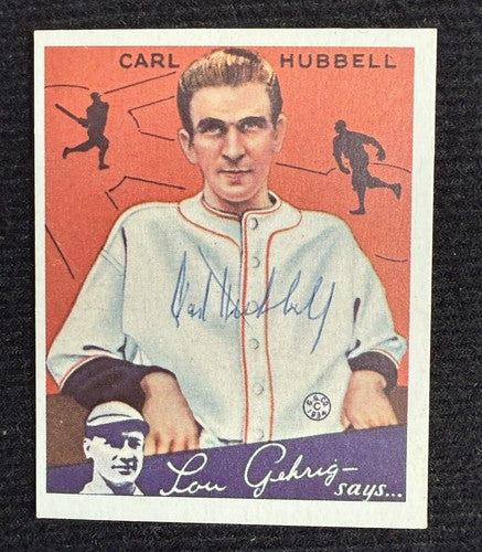Carl Hubbell Hand Signed 1934 Goudey Reprint Mint HOF Auto Jsa Coa