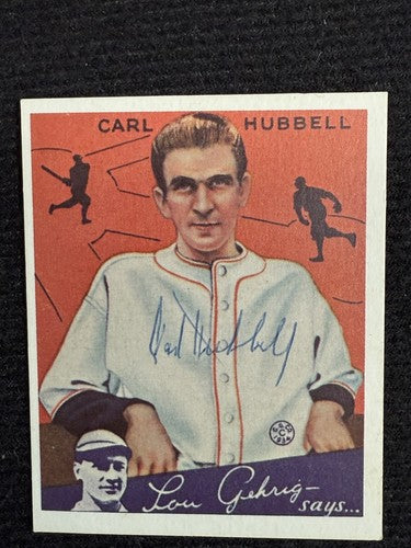 Carl Hubbell Hand Signed 1934 Goudey Reprint Mint HOF Auto Jsa Coa