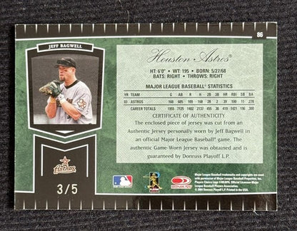 2004 Jeff Bagwell LEAF CERTIFIED CUTS EMERALD Game Worn JERSEY Patch AUTO /5 HOF