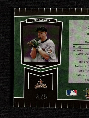 2004 Jeff Bagwell LEAF CERTIFIED CUTS EMERALD Game Worn JERSEY Patch AUTO /5 HOF