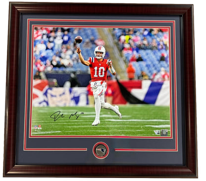 Drake Maye Signed 16x20 Framed Photo W/ Patriots Coin Auto Fanatics COA