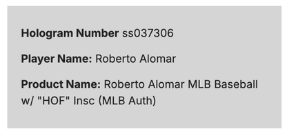 Roberto Alomar Signed Official Baseball HOF 2011 Auto MLB Holo & Steiner COA