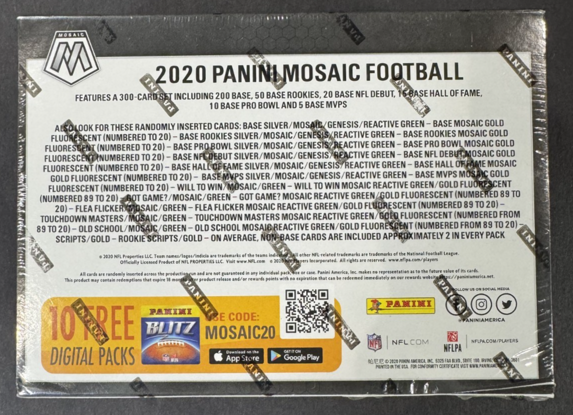 2020 Panini Mosaic NFL Football Sealed Mega Box Hurts Herbert Joey Burrow Lamb