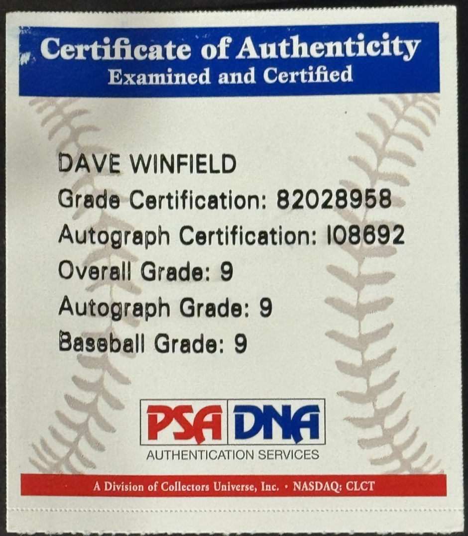 Dave Winfield Signed Official Baseball Yankees Padres  PSA Dna 9 Mint Auto HOF