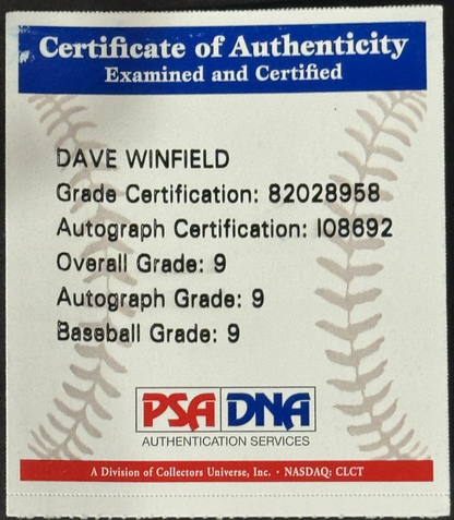 Dave Winfield Signed Official Baseball Yankees Padres  PSA Dna 9 Mint Auto HOF
