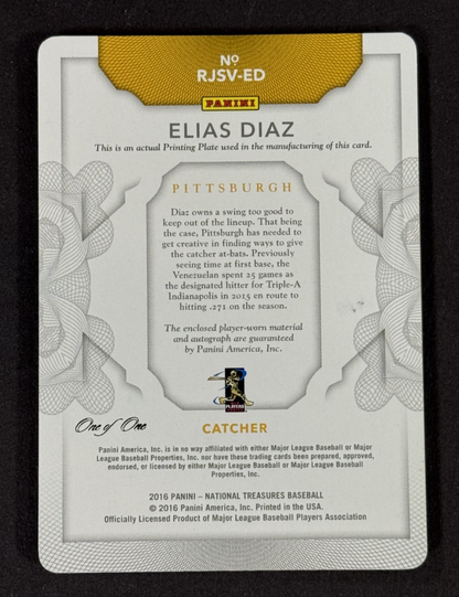 2016 Panini National Treasures Elias Diaz RPA One Of One Printing Plate Pirates