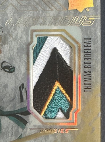 2022-23 UD Spx Black Lustrous Rookies 1/1 Patch AUTO Thomas Bordeleau Sharks