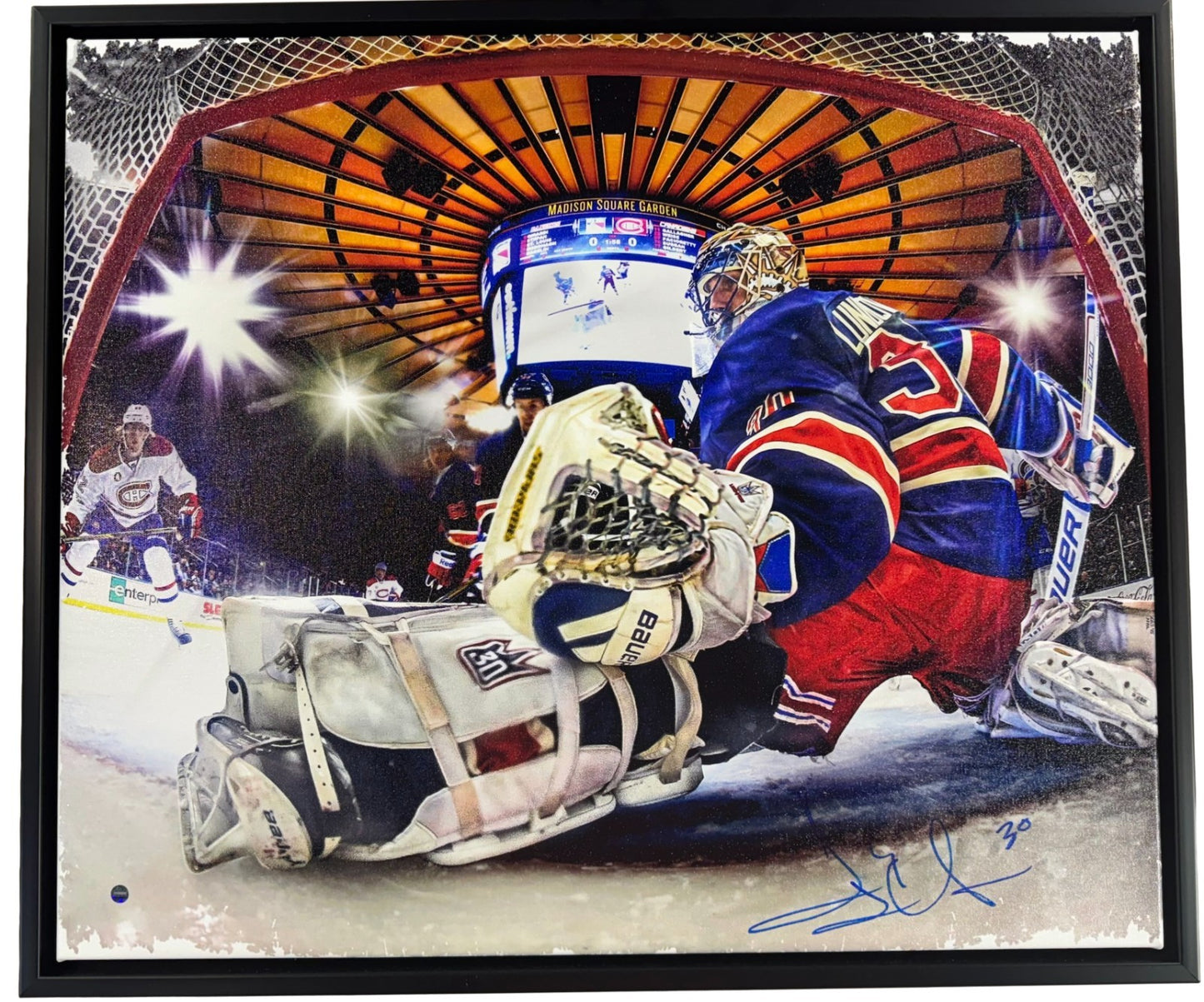 Henrik Lundqvist Signed Framed Stretched Canvas Rangers Net Cam Auto Steiner COA