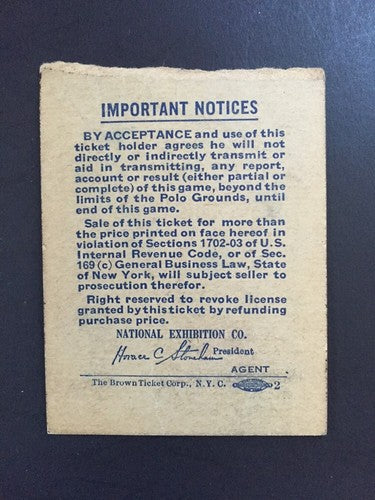 1942 Army WAR Relief Game Program Ticket BROOKLYN Dodgers Giants Polo Grounds