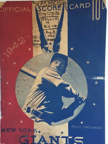 1942 Army WAR Relief Game Program Ticket BROOKLYN Dodgers Giants Polo Grounds