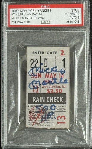 Mickey Mantle Yankees 500 HR Ticket Stub 1967 Signed Psa 9 500 HR AUTO POP 1