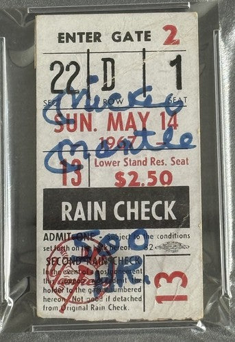 Mickey Mantle Yankees 500 HR Ticket Stub 1967 Signed Psa 9 500 HR AUTO POP 1