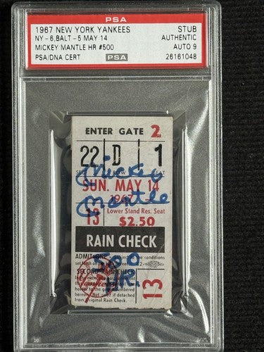 Mickey Mantle Yankees 500 HR Ticket Stub 1967 Signed Psa 9 500 HR AUTO POP 1