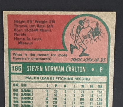 1975 TOPPS BASEBALL SET BREAK 185 STEVE CARLTON Phillies MINT SHARP  Pack Fresh