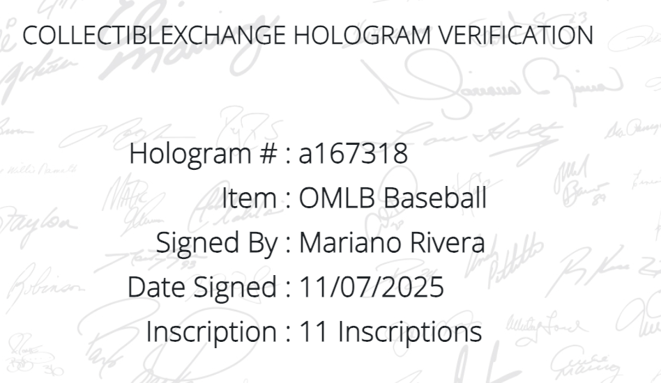 Mariano Rivera Signed MLB Baseball Yankees 11 Stat Auto HOF 5x WS Auto Steiner