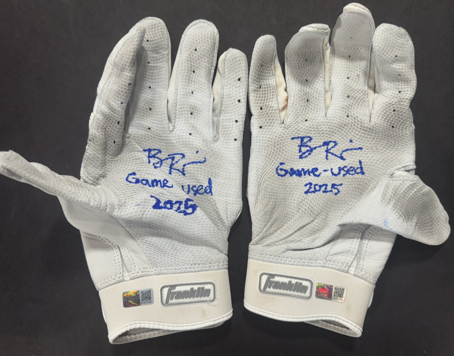 Ben Rice Yankees Signed Game Used Franklin Batting Gloves 2025 Auto Steiner COA