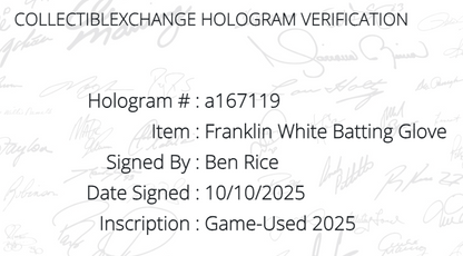 Ben Rice Yankees Signed Game Used Franklin Batting Gloves 2025 Auto Steiner COA