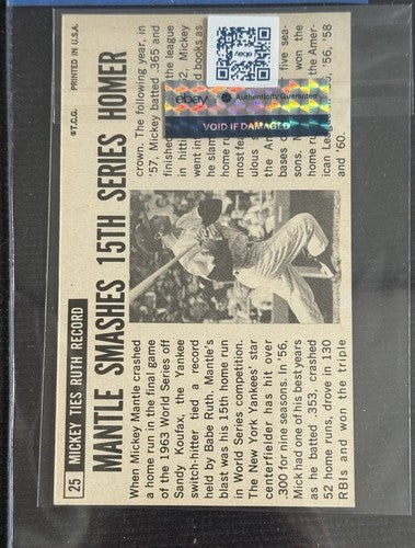 1964 Topps Giant #25 Mickey Mantle Mint eBay Certified Sharp Centered Clean