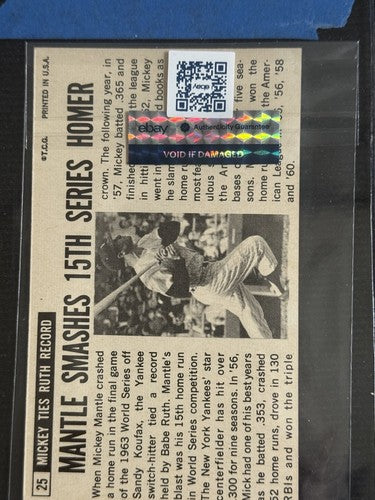1964 Topps Giant #25 Mickey Mantle Mint eBay Certified Sharp Centered Clean