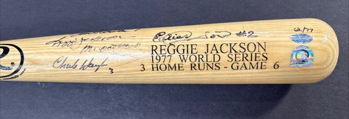 Reggie Jackson Signed 1977 WS Hr Bat 3 Pitchers Mr October Auto MLB Holo COA