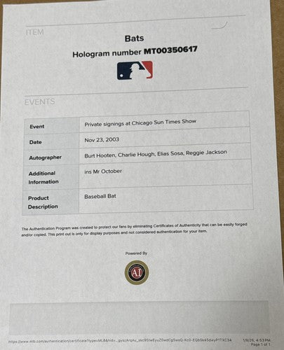 Reggie Jackson Signed 1977 WS Hr Bat 3 Pitchers Mr October Auto MLB Holo COA