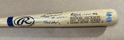 Reggie Jackson Signed 1977 WS Hr Bat 3 Pitchers Mr October Auto MLB Holo COA