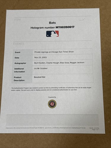 Reggie Jackson Signed 1977 WS Hr Bat 3 Pitchers Mr October Auto MLB Holo COA