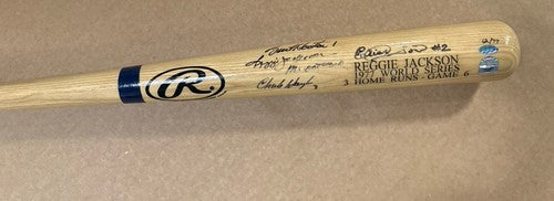 Reggie Jackson Signed 1977 WS Hr Bat 3 Pitchers Mr October Auto MLB Holo COA