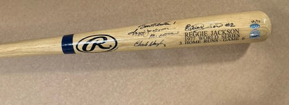Reggie Jackson Signed 1977 WS Hr Bat 3 Pitchers Mr October Auto MLB Holo COA