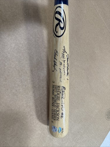 Reggie Jackson Signed 1977 WS Hr Bat 3 Pitchers Mr October Auto MLB Holo COA