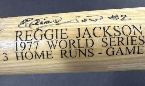 Reggie Jackson Signed 1977 WS Hr Bat 3 Pitchers Mr October Auto MLB Holo COA