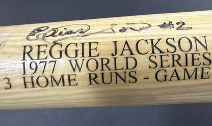 Reggie Jackson Signed 1977 WS Hr Bat 3 Pitchers Mr October Auto MLB Holo COA
