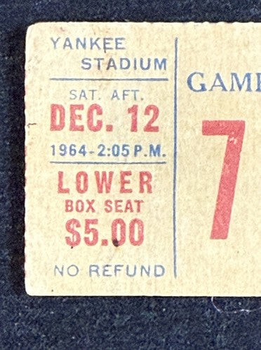 Giants Vs Cleveland Browns Ticket Stub Yankee Stadium 12/12 1964 Jim Brown Td