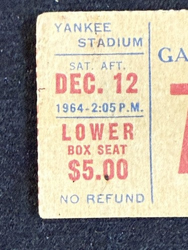 Giants Vs Cleveland Browns Ticket Stub Yankee Stadium 12/12 1964 Jim Brown Td