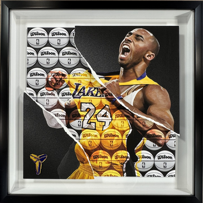 Kobe Bryant 26x26 Framed 3D Ripping Through Photo Lakers HOF Basketball Collage