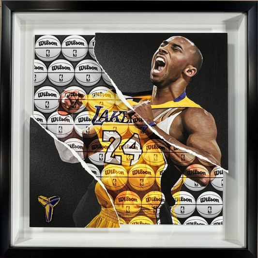 Kobe Bryant 26x26 Framed 3D Ripping Through Photo Lakers HOF Basketball Collage