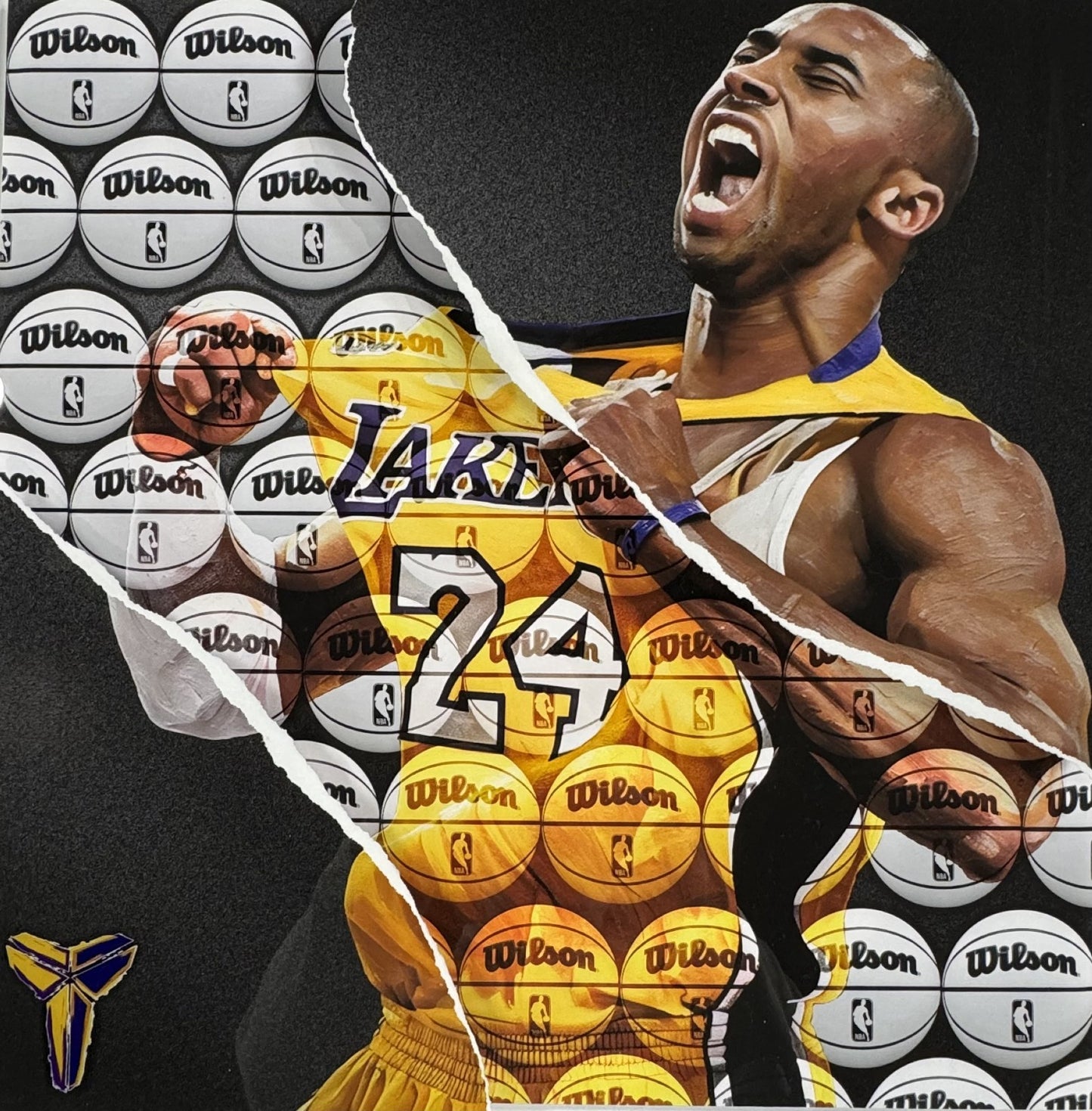 Kobe Bryant 26x26 Framed 3D Ripping Through Photo Lakers HOF Basketball Collage