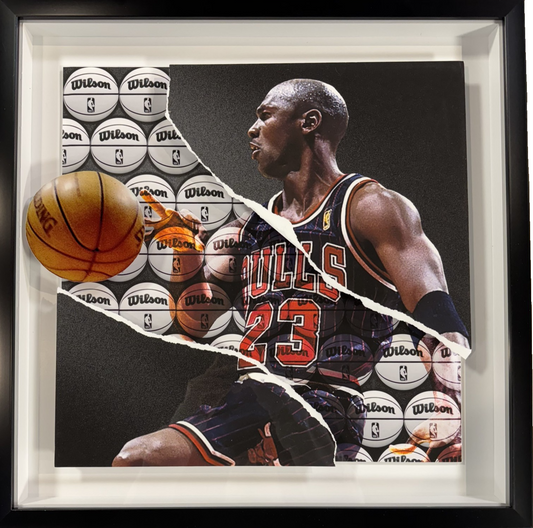 Michael Jordan 26x26 Framed 3D Ripping Through Photo Bulls Basketball Collage
