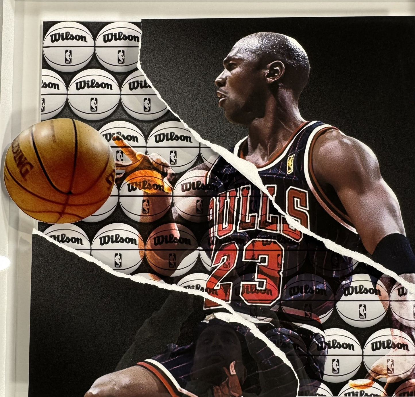 Michael Jordan 26x26 Framed 3D Ripping Through Photo Bulls Basketball Collage
