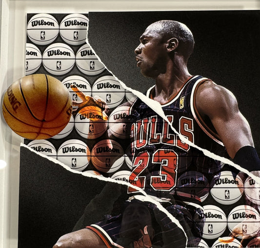Michael Jordan 26x26 Framed 3D Ripping Through Photo Bulls Basketball Collage