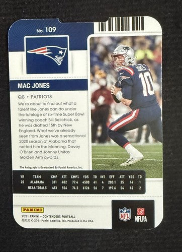 Mac Jones 2021 Panini Contenders Rookie Ticket On Card Auto Die Cut 10/10 Jsy #