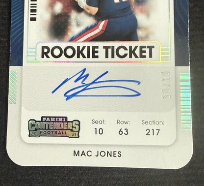 Mac Jones 2021 Panini Contenders Rookie Ticket On Card Auto Die Cut 10/10 Jsy #