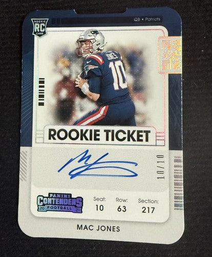 Mac Jones 2021 Panini Contenders Rookie Ticket On Card Auto Die Cut 10/10 Jsy #