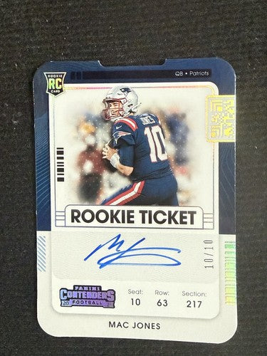 Mac Jones 2021 Panini Contenders Rookie Ticket On Card Auto Die Cut 10/10 Jsy #