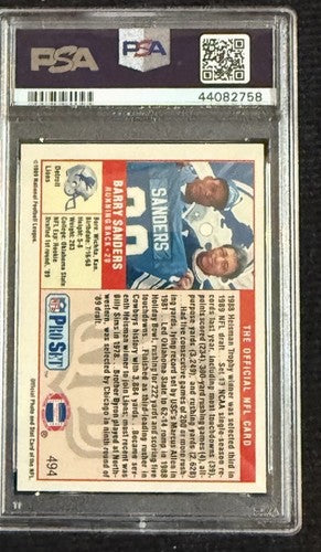 1989 Pro Set #494 Barry Sanders ROOKIE RC PSA 10 Gem Mint Graded HOF Football