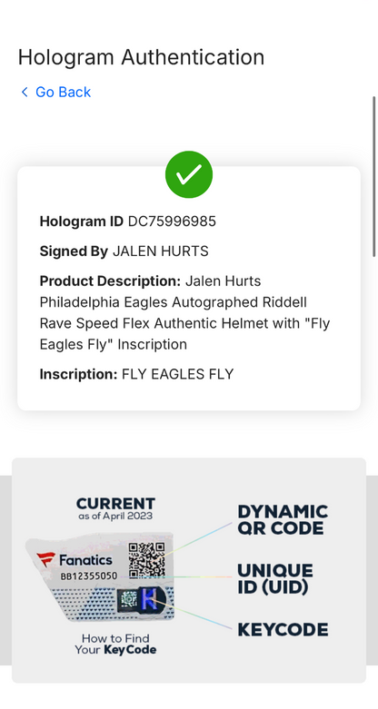 Jalen Hurts Signed Rave SpeedFlex FS Helmet Fly Eagles Fly Auto Eagles Fanatics