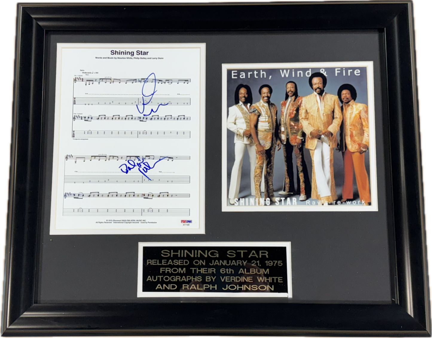 Earth Wind & Fire Shining Star Signed Framed Sheet Music White Johnson Auto PSA