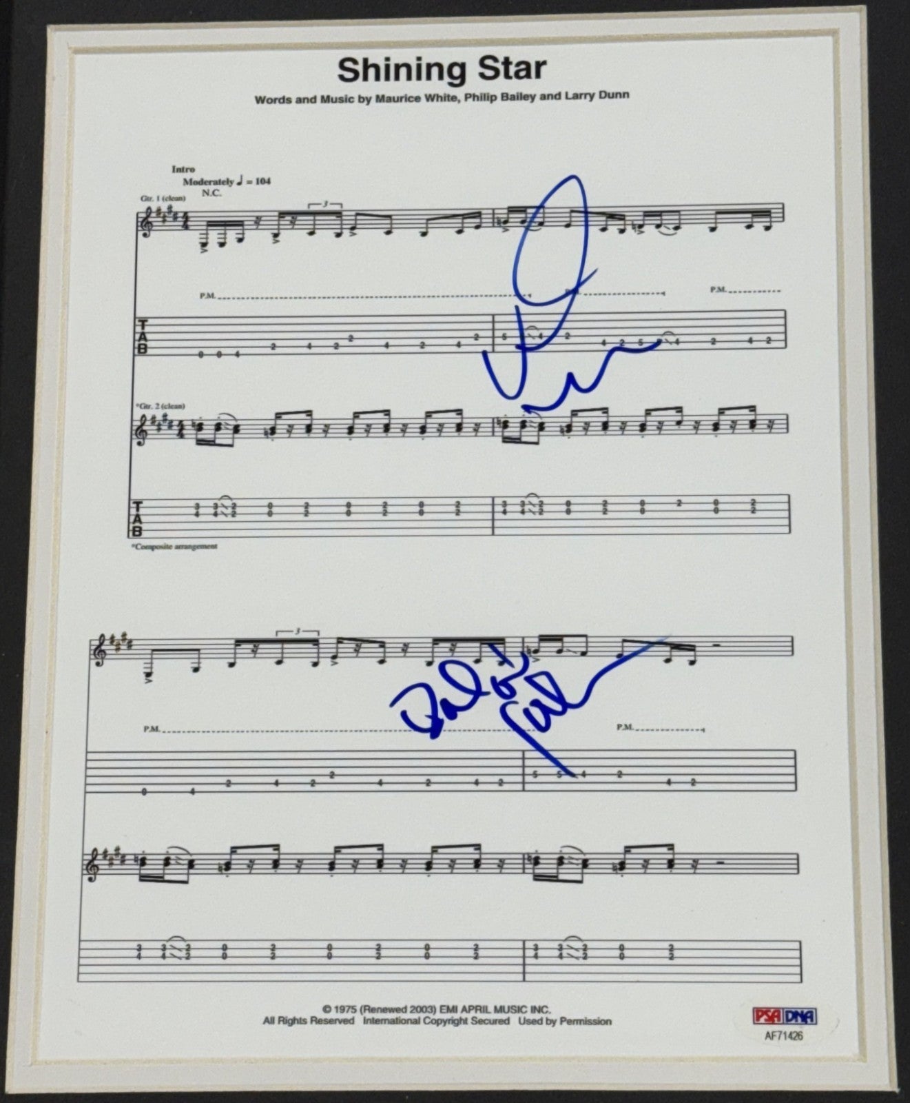 Earth Wind & Fire Shining Star Signed Framed Sheet Music White Johnson Auto PSA