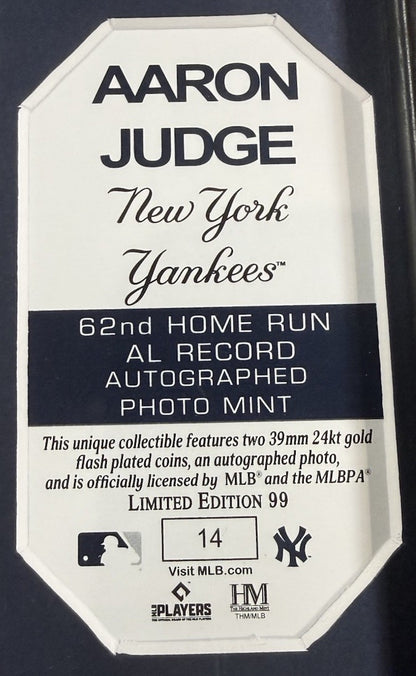 Aaron Judge Signed 8x10 Framed Photo Highland Mint Coin /99 Auto Mlb Fanatics