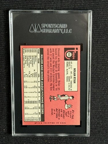 1969 Topps Nolan Ryan #533 Graded SGC 7 Near Mint - Centered High End Mets